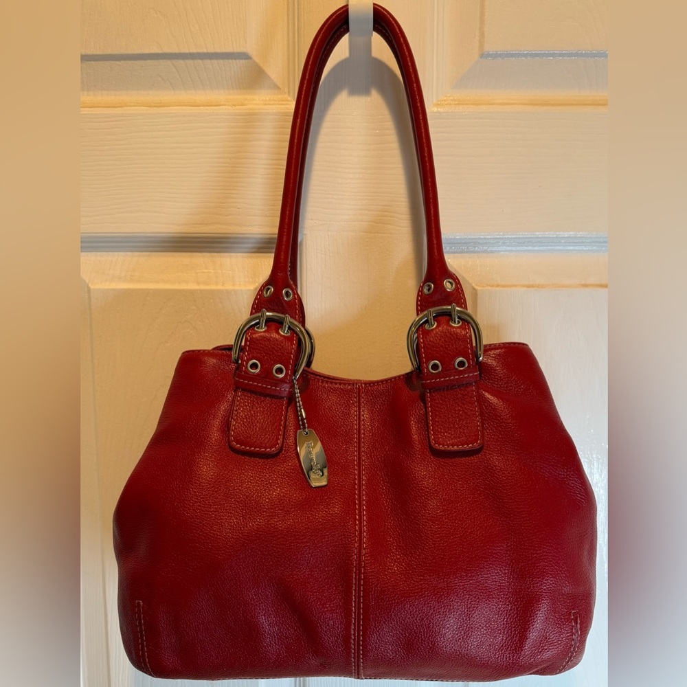TIGNANELLO DARK RED PEBBLED LEATHER DOUBLE HANDLE BAG